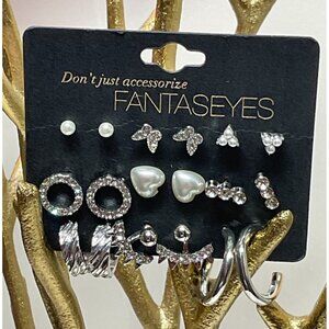 9-Pair Elegant Stud & Hoop Earring Set For Women Mixed Styles With Rhinestones F